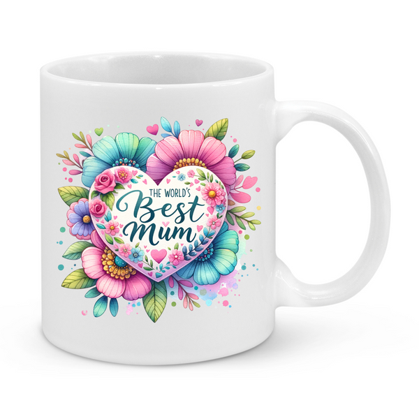 The World’s Best Mum Mug – Colourful Floral Design – Thoughtful Mother’s Day or Birthday Gift for Mum
