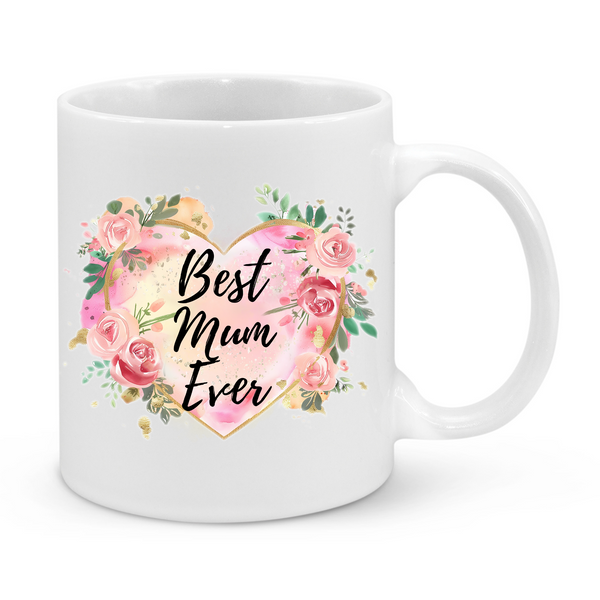 Best Mum Ever Floral Mug – Elegant Rose Heart Design – Thoughtful Mother’s Day or Birthday Gift for Mum