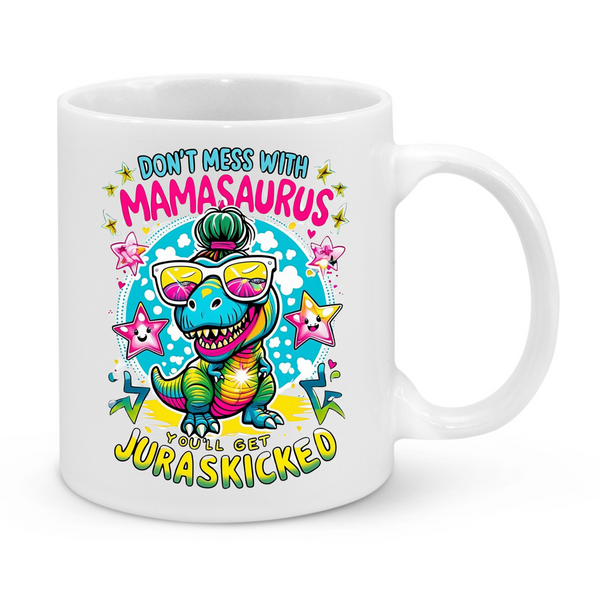 Funny “Don’t Mess With Mamasaurus” Mug – Colourful Dinosaur Design – Cool Gift for Mum with Attitude