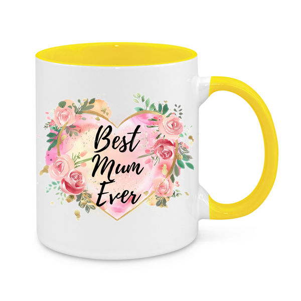 Best Mum Ever Floral Mug – Elegant Rose Heart Design – Thoughtful Mother’s Day or Birthday Gift for Mum