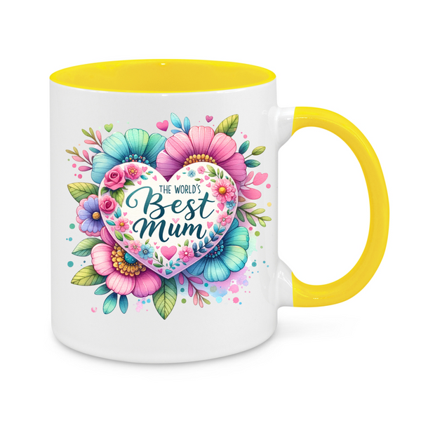 The World’s Best Mum Mug – Colourful Floral Design – Thoughtful Mother’s Day or Birthday Gift for Mum