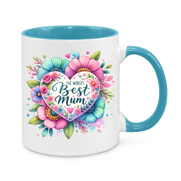The World’s Best Mum Mug – Colourful Floral Design – Thoughtful Mother’s Day or Birthday Gift for Mum