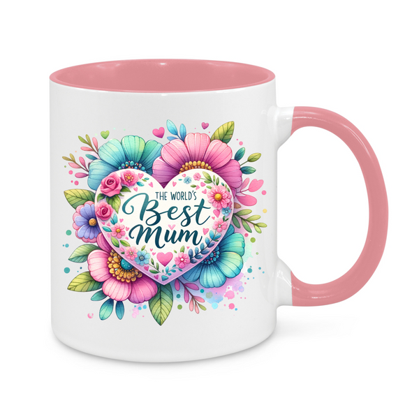 The World’s Best Mum Mug – Colourful Floral Design – Thoughtful Mother’s Day or Birthday Gift for Mum