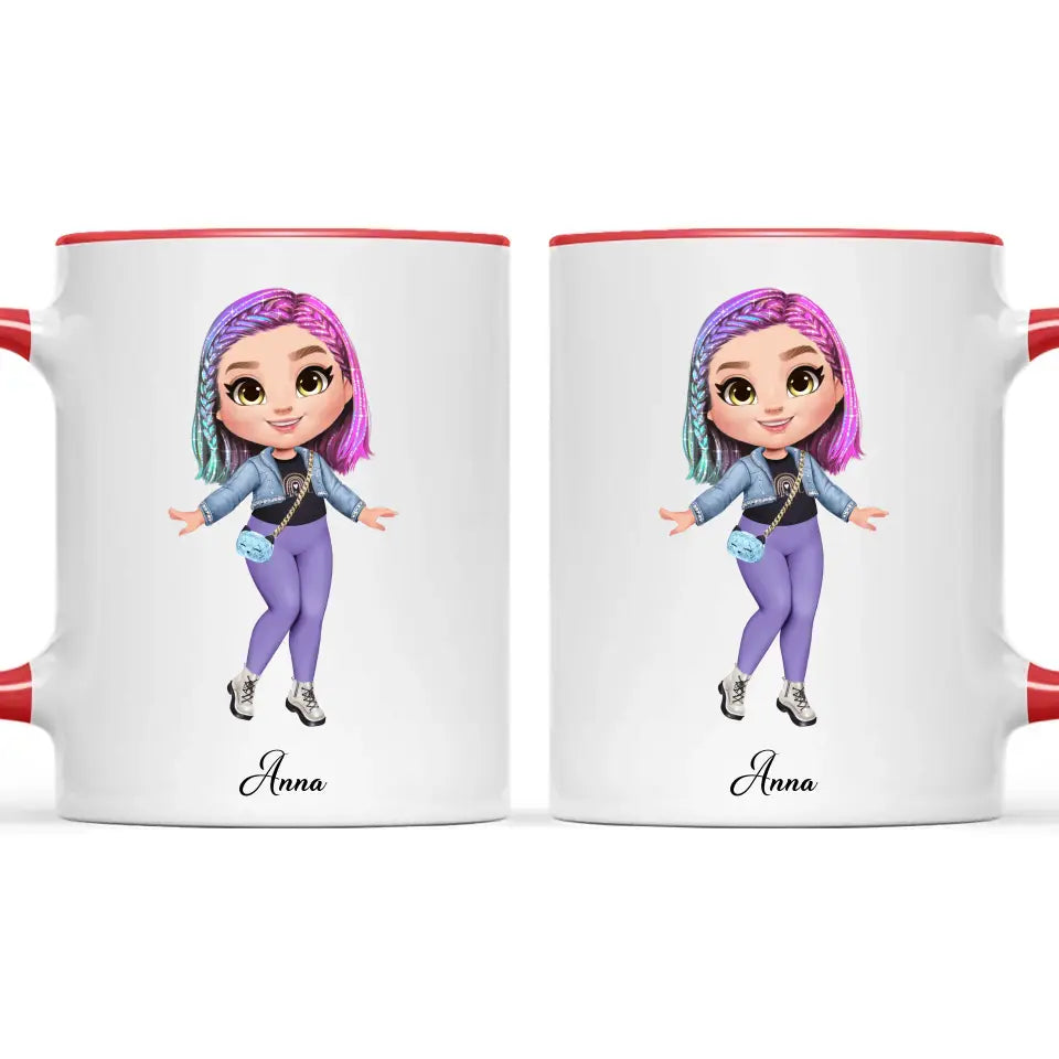 Personalised Girl Character Mug – Customisable Hair, Eyes, Outfit & Name