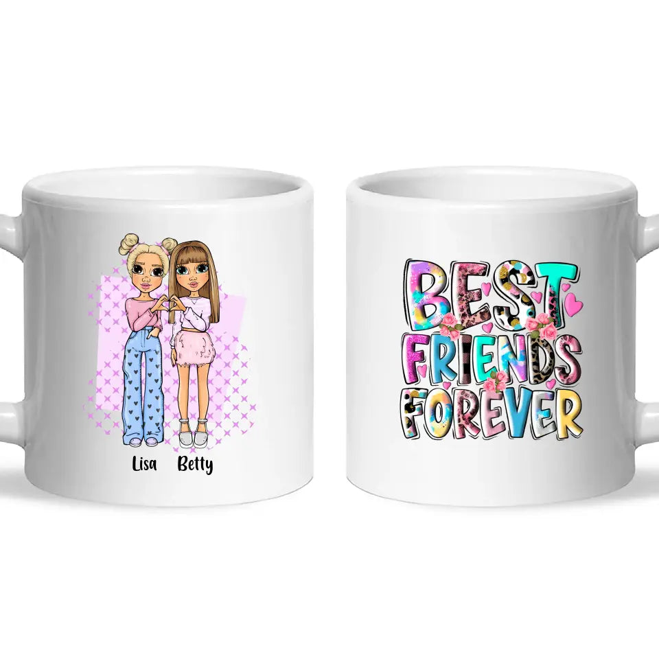 Personalised Best Friends Mug – Custom Cartoon Girls Coffee Cup Gift for Besties