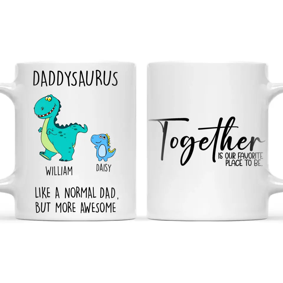Personalised Daddysaurus Mug - Custom Dinosaur Dad Mug with Kids Names - Father’s Day Gift - Cute Personalised Coffee Cup for Dad