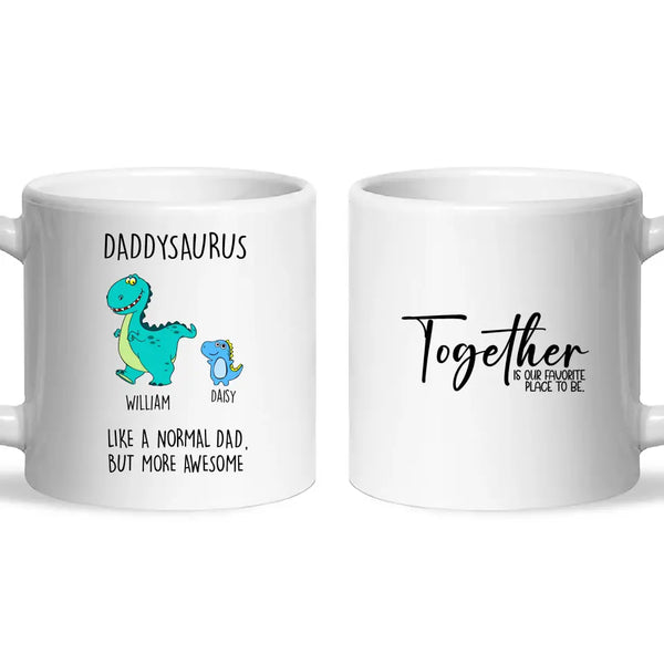 Personalised Daddysaurus Mug - Custom Dinosaur Dad Mug with Kids Names - Father’s Day Gift - Cute Personalised Coffee Cup for Dad