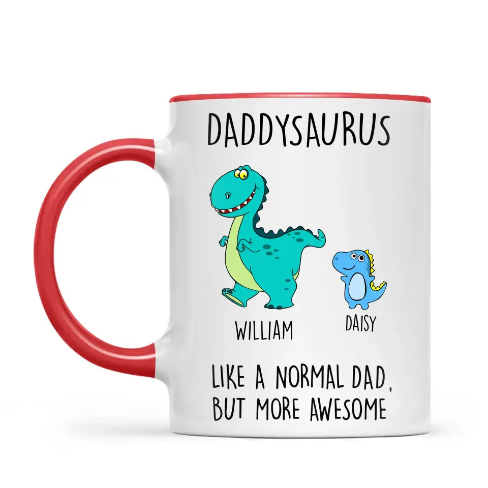 Personalised Daddysaurus Mug - Custom Dinosaur Dad Mug with Kids Names - Father’s Day Gift - Cute Personalised Coffee Cup for Dad