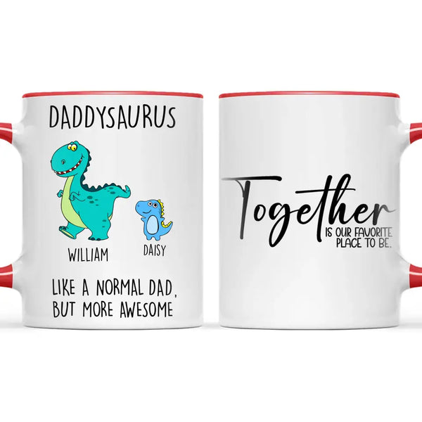Personalised Daddysaurus Mug - Custom Dinosaur Dad Mug with Kids Names - Father’s Day Gift - Cute Personalised Coffee Cup for Dad