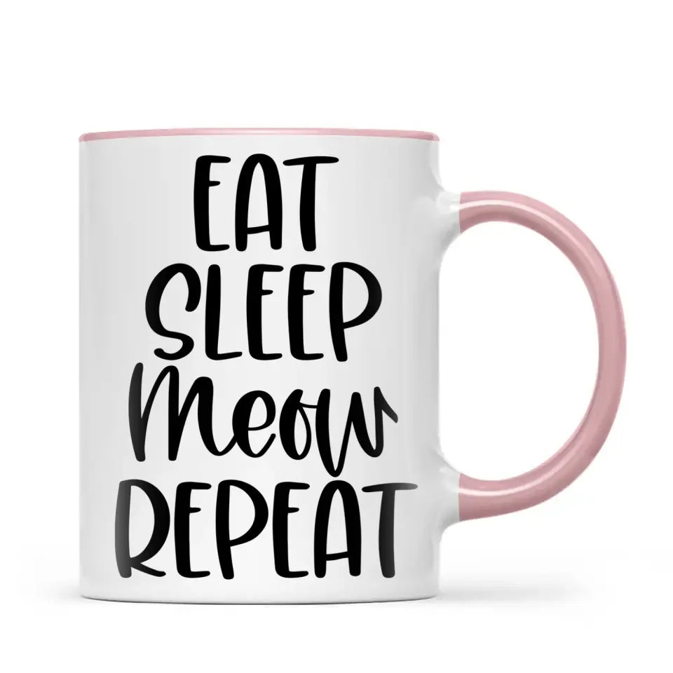 Cute Cat Mug with Funny Quote - Eat Sleep Meow Repeat - Adorable Kitten Illustration Coffee Cup for Cat Lovers, Gifts, and Daily Use