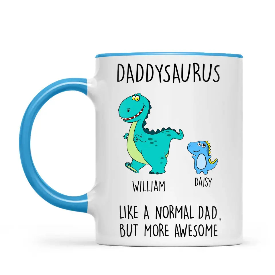 Personalised Daddysaurus Mug - Custom Dinosaur Dad Mug with Kids Names - Father’s Day Gift - Cute Personalised Coffee Cup for Dad