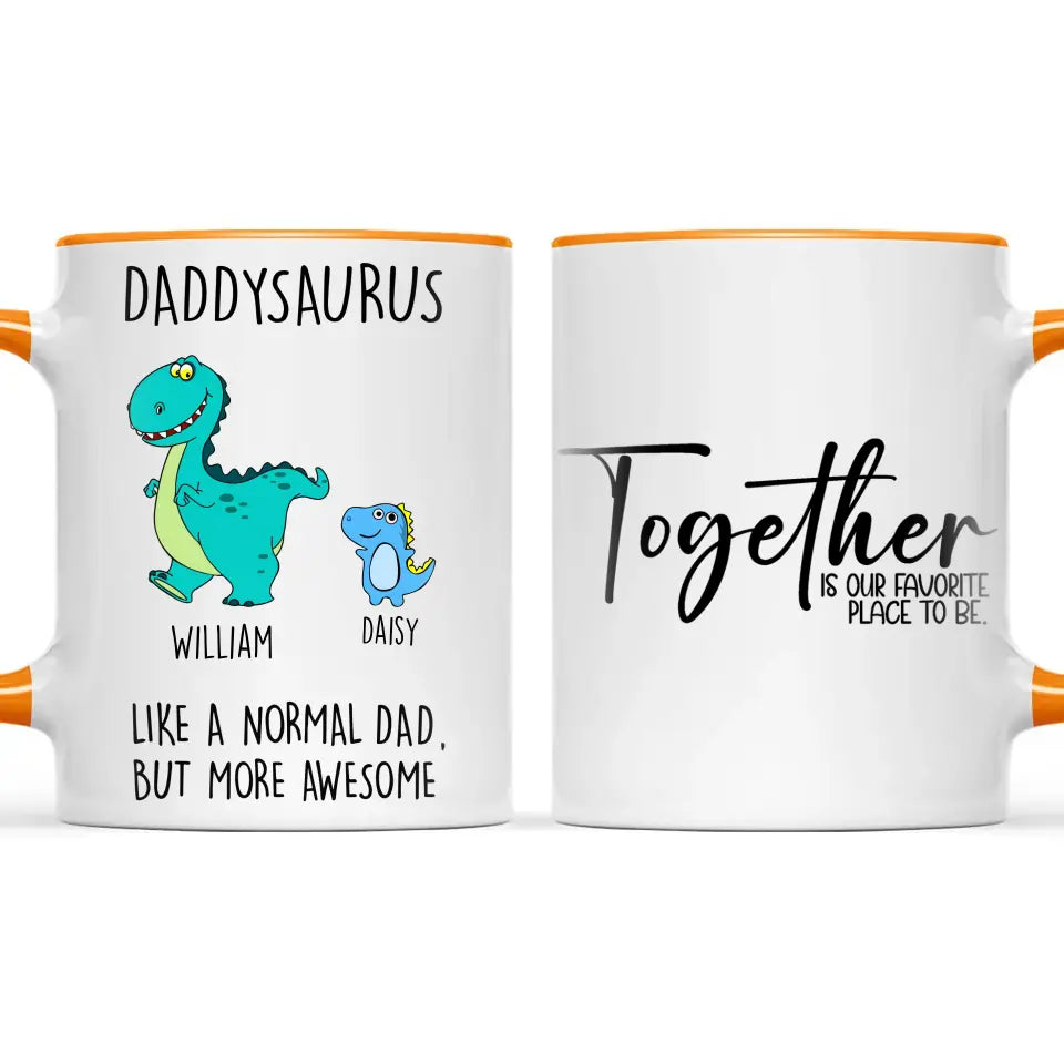 Personalised Daddysaurus Mug - Custom Dinosaur Dad Mug with Kids Names - Father’s Day Gift - Cute Personalised Coffee Cup for Dad