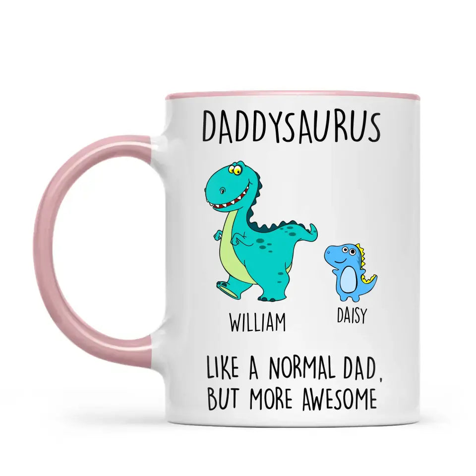Personalised Daddysaurus Mug - Custom Dinosaur Dad Mug with Kids Names - Father’s Day Gift - Cute Personalised Coffee Cup for Dad