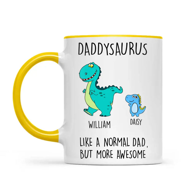 Personalised Daddysaurus Mug - Custom Dinosaur Dad Mug with Kids Names - Father’s Day Gift - Cute Personalised Coffee Cup for Dad