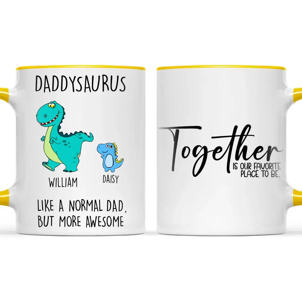 Personalised Daddysaurus Mug - Custom Dinosaur Dad Mug with Kids Names - Father’s Day Gift - Cute Personalised Coffee Cup for Dad