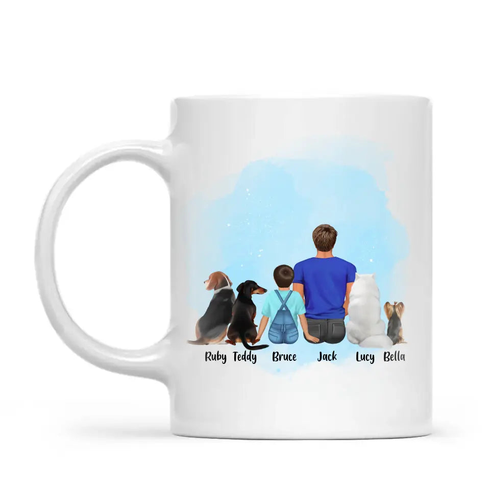 Personalised Dad & Kids Pet Mug - Custom Name & Design - Father with Children & Pets - Fully Customisable - 11oz Ceramic Mug - NZ Made