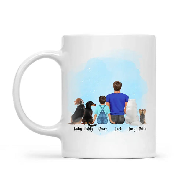 Personalised Dad & Kids Pet Mug - Custom Name & Design - Father with Children & Pets - Fully Customisable - 11oz Ceramic Mug - NZ Made