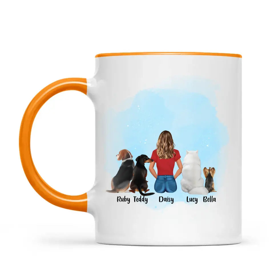 Personalised Pet Lover Mug - Custom Name & Design - Woman with Cats & Dogs - Fully Customisable - 11oz Ceramic Mug - NZ Made
