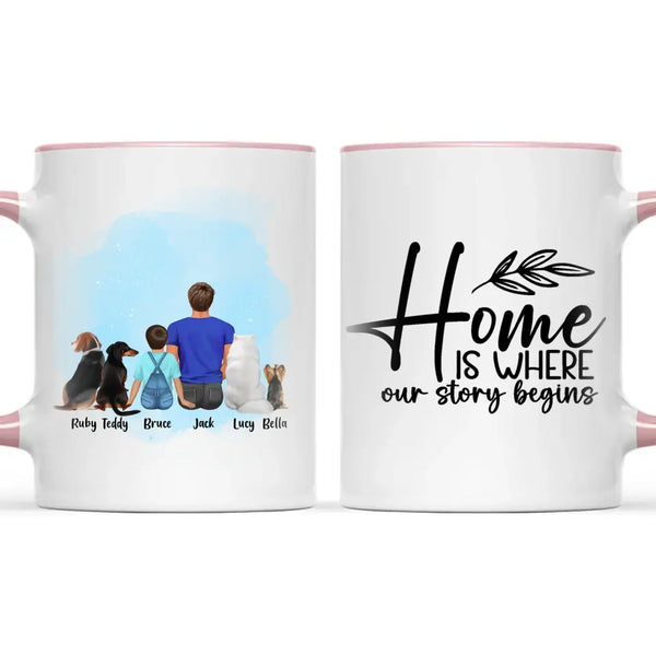 Personalised Dad & Kids Pet Mug - Custom Name & Design - Father with Children & Pets - Fully Customisable - 11oz Ceramic Mug - NZ Made