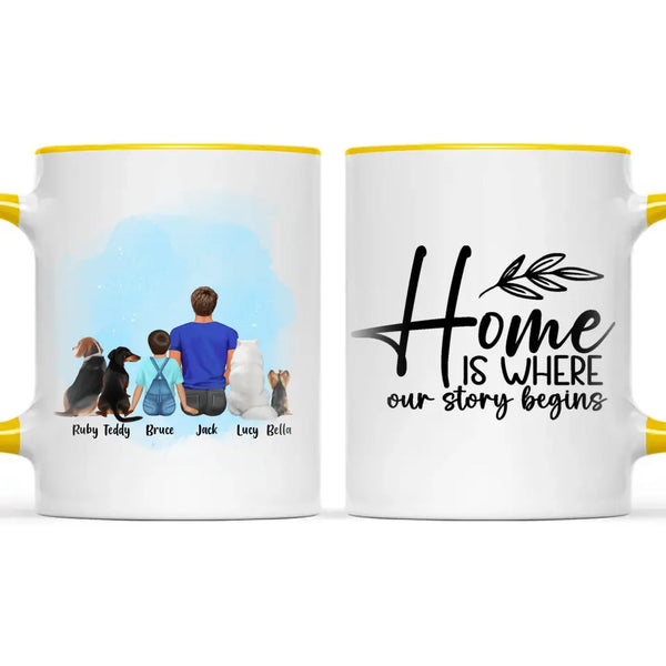 Personalised Dad & Kids Pet Mug - Custom Name & Design - Father with Children & Pets - Fully Customisable - 11oz Ceramic Mug - NZ Made