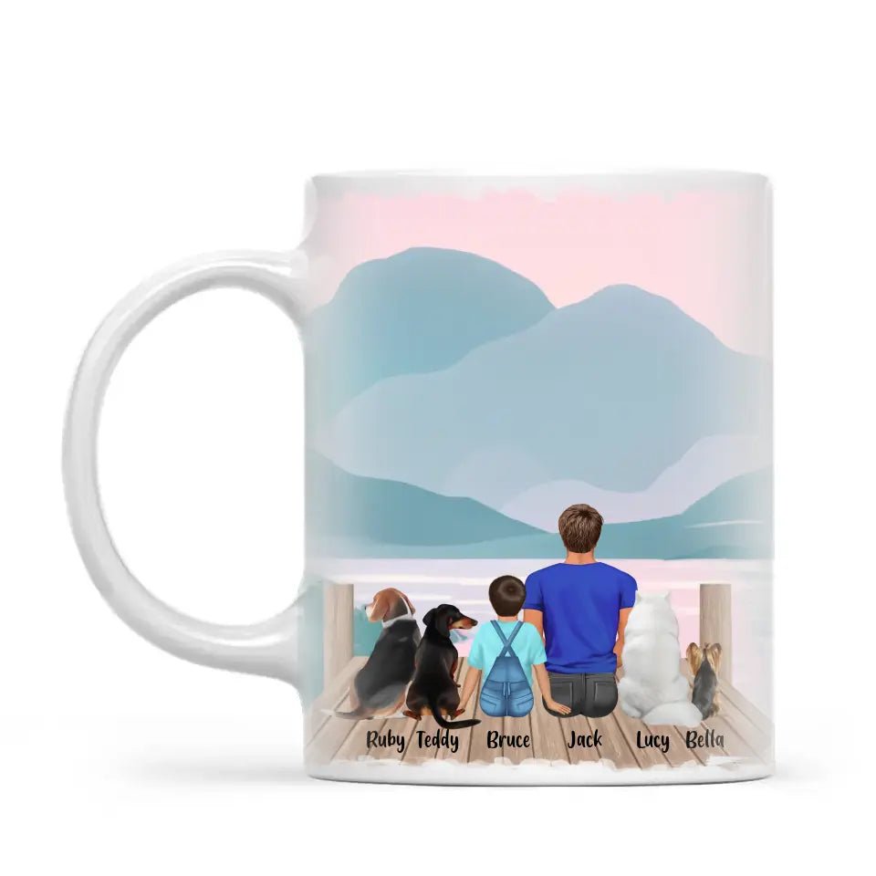 Personalised Dad & Kids Pet Mug - Custom Name & Design - Father with Children & Pets - Fully Customisable - 11oz Ceramic Mug - NZ Made