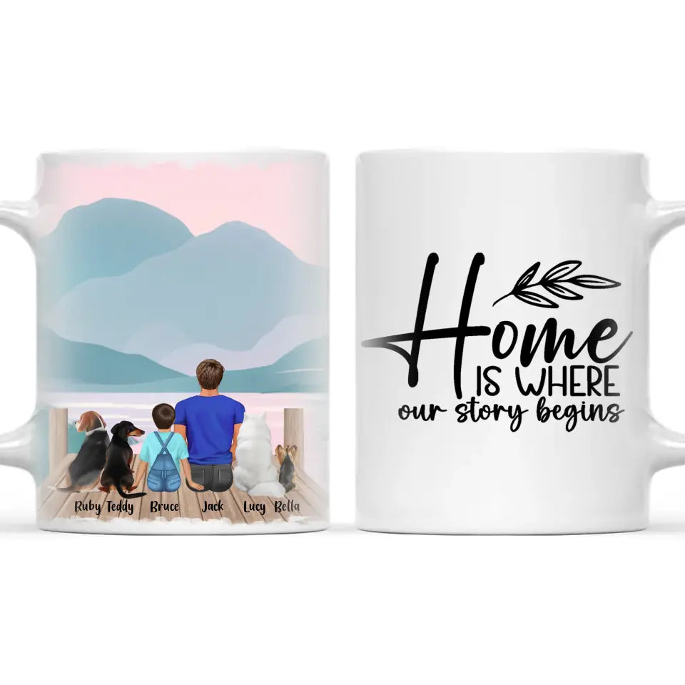 Personalised Dad & Kids Pet Mug - Custom Name & Design - Father with Children & Pets - Fully Customisable - 11oz Ceramic Mug - NZ Made