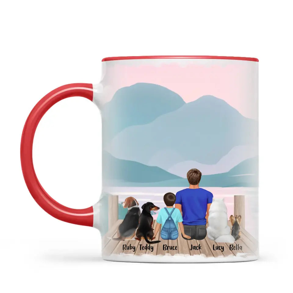 Personalised Dad & Kids Pet Mug - Custom Name & Design - Father with Children & Pets - Fully Customisable - 11oz Ceramic Mug - NZ Made