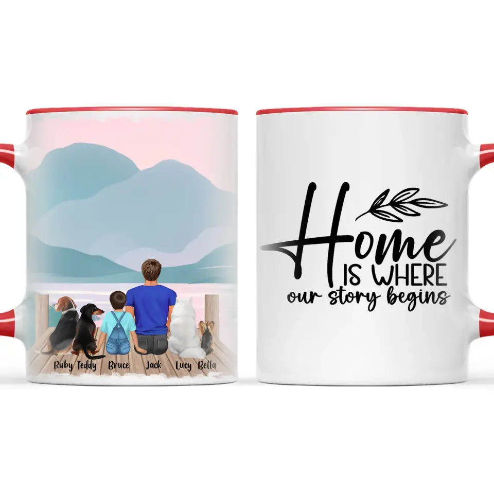 Personalised Dad & Kids Pet Mug - Custom Name & Design - Father with Children & Pets - Fully Customisable - 11oz Ceramic Mug - NZ Made