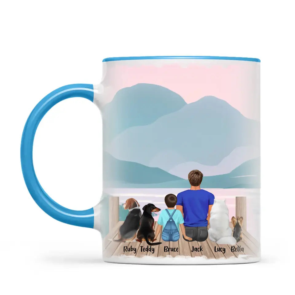 Personalised Dad & Kids Pet Mug - Custom Name & Design - Father with Children & Pets - Fully Customisable - 11oz Ceramic Mug - NZ Made