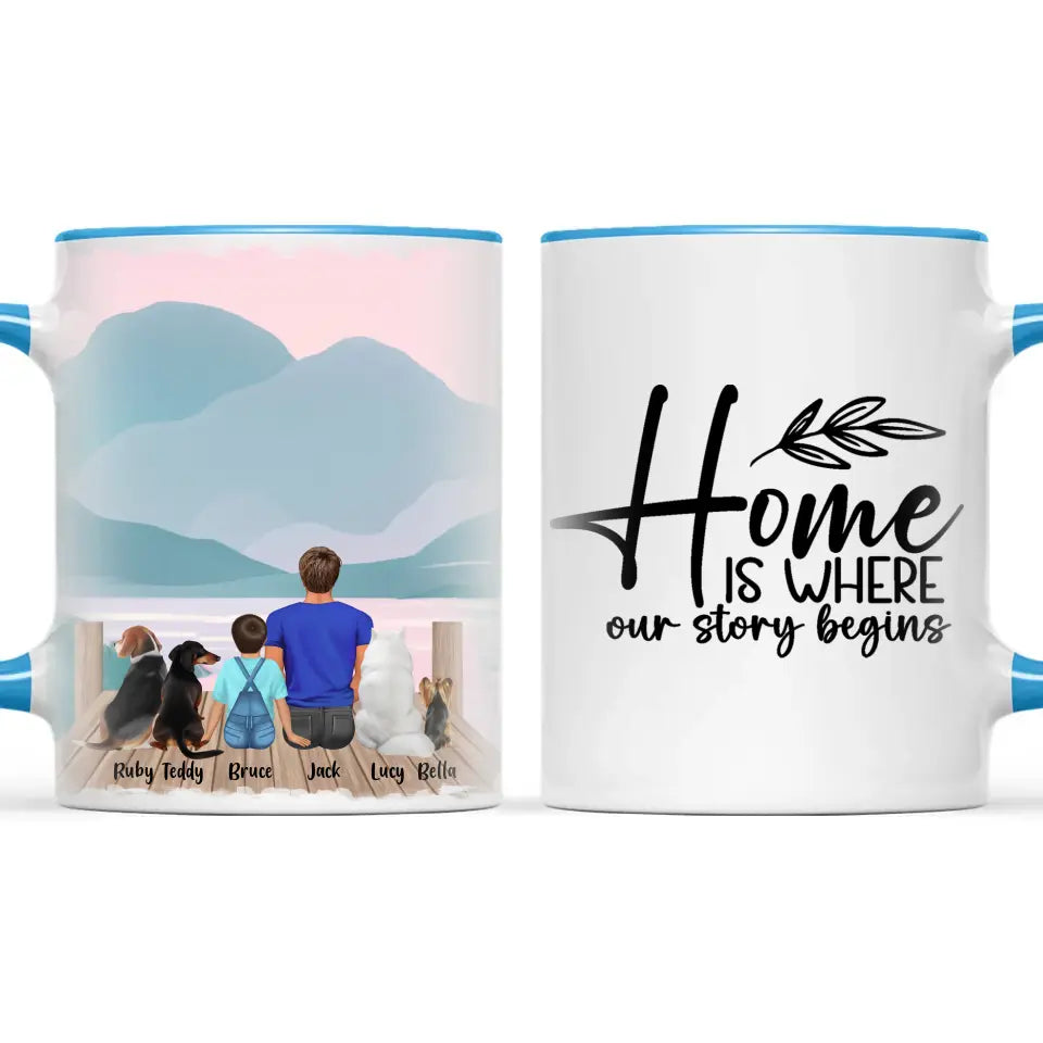 Personalised Dad & Kids Pet Mug - Custom Name & Design - Father with Children & Pets - Fully Customisable - 11oz Ceramic Mug - NZ Made
