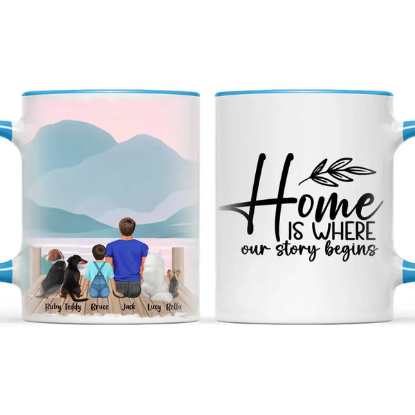 Personalised Dad & Kids Pet Mug - Custom Name & Design - Father with Children & Pets - Fully Customisable - 11oz Ceramic Mug - NZ Made