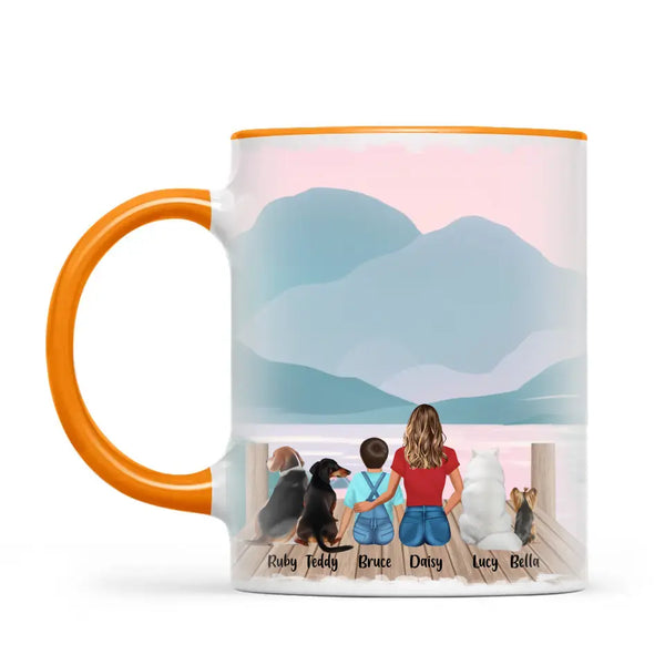 Personalised Mum & Kids Pet Mug - Custom Name & Design - Mother with Children & Pets - Fully Customisable - 11oz Ceramic Mug - NZ Made
