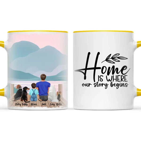 Personalised Dad & Kids Pet Mug - Custom Name & Design - Father with Children & Pets - Fully Customisable - 11oz Ceramic Mug - NZ Made