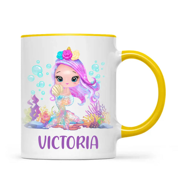 Personalised with Name, Mermaid Kids Mug – Customised Magical Under the Sea Cup for Children – Available in 11oz, 6oz & Enamel Options