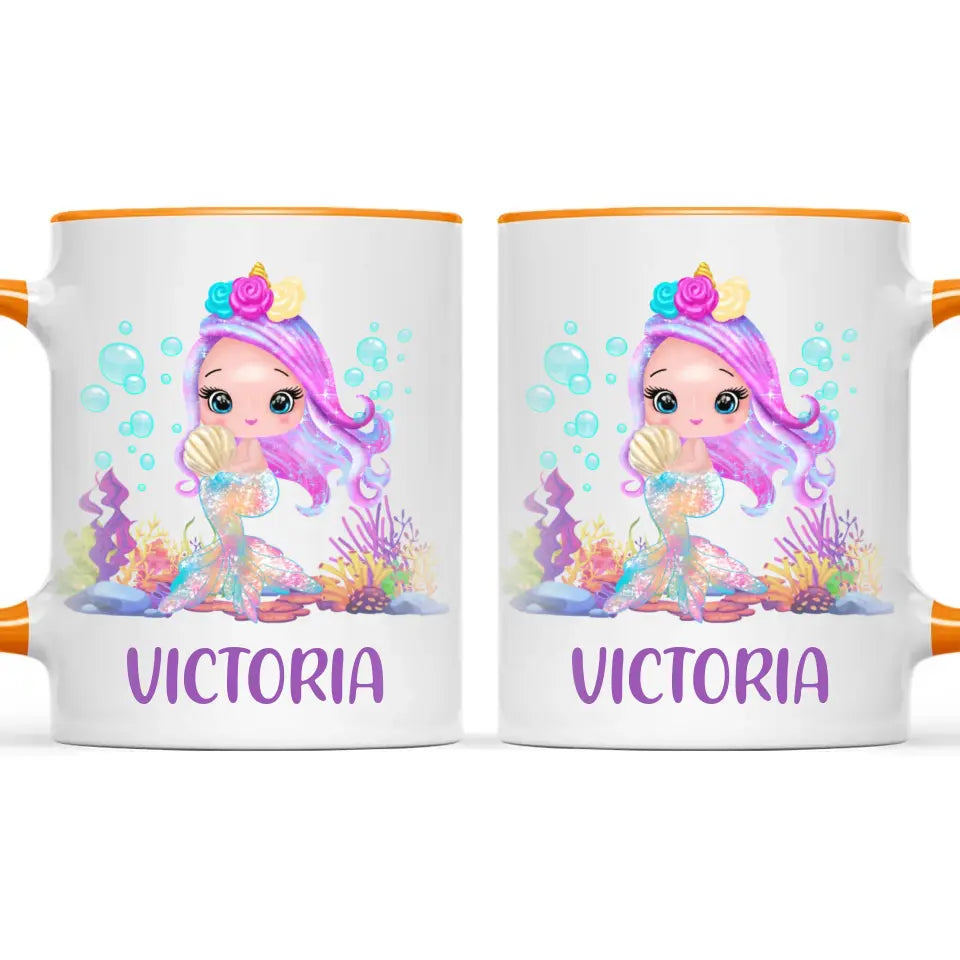 Personalised with Name, Mermaid Kids Mug – Customised Magical Under the Sea Cup for Children – Available in 11oz, 6oz & Enamel Options