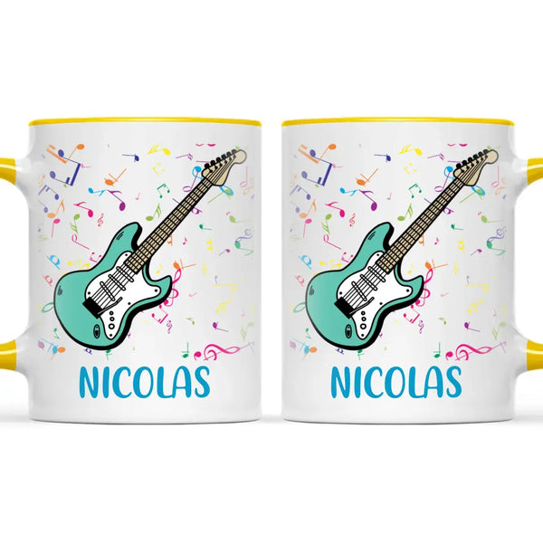 Personalised with Name, Electric Guitar Music Kids Mug – Customised Musical Theme Cup for Children – Available in 11oz, 6oz & Enamel Options
