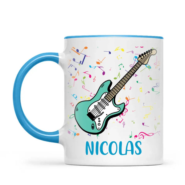 Personalised with Name, Electric Guitar Music Kids Mug – Customised Musical Theme Cup for Children – Available in 11oz, 6oz & Enamel Options