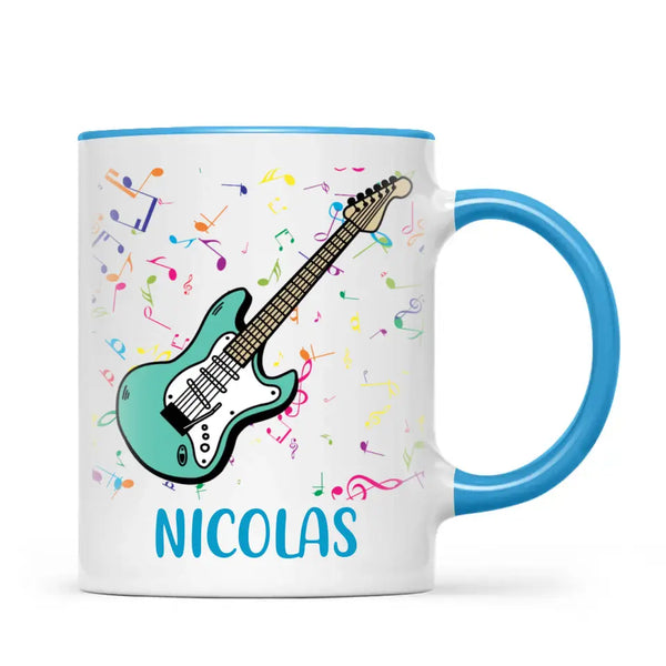 Personalised with Name, Electric Guitar Music Kids Mug – Customised Musical Theme Cup for Children – Available in 11oz, 6oz & Enamel Options