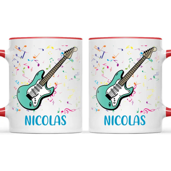 Personalised with Name, Electric Guitar Music Kids Mug – Customised Musical Theme Cup for Children – Available in 11oz, 6oz & Enamel Options