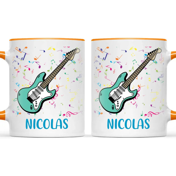 Personalised with Name, Electric Guitar Music Kids Mug – Customised Musical Theme Cup for Children – Available in 11oz, 6oz & Enamel Options