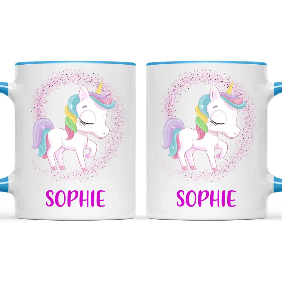 Personalised Unicorn Mug - Custom Name Kids Cup - Magical Rainbow Unicorn Theme - Ceramic or Enamel - 11oz, 6oz, or Camping Mug - NZ Made
