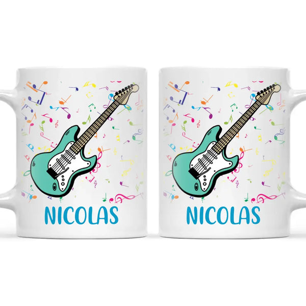 Personalised with Name, Electric Guitar Music Kids Mug – Customised Musical Theme Cup for Children – Available in 11oz, 6oz & Enamel Options