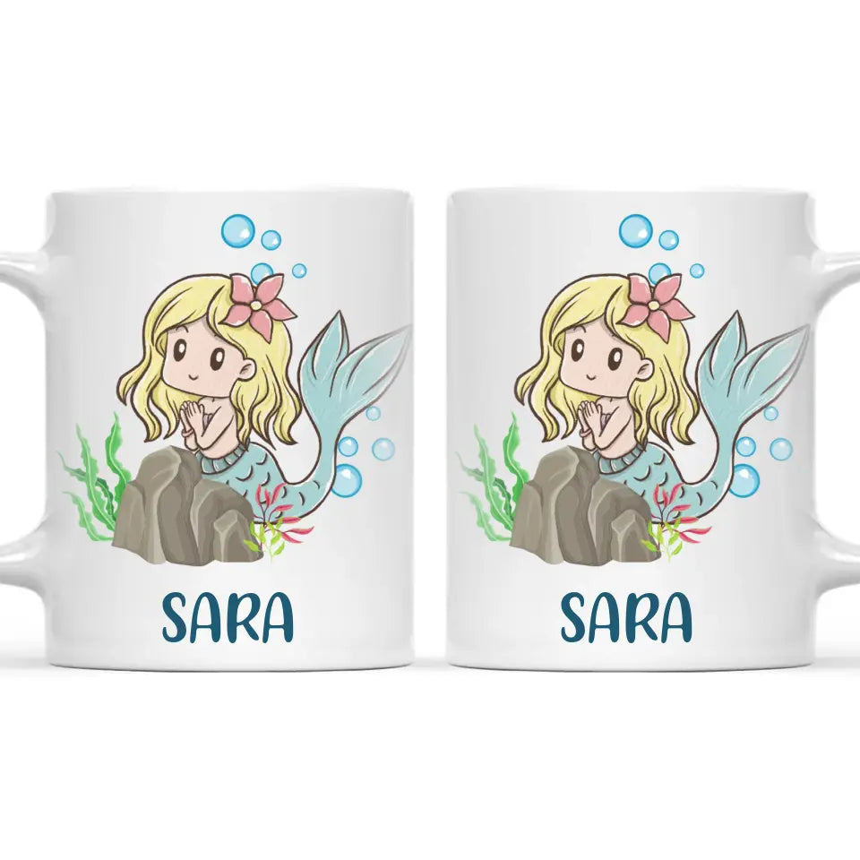 Personalised Mermaid Mug - Custom Name Kids Cup - Underwater Ocean Theme - Ceramic or Enamel - 11oz, 6oz, or Camping Mug - NZ Made