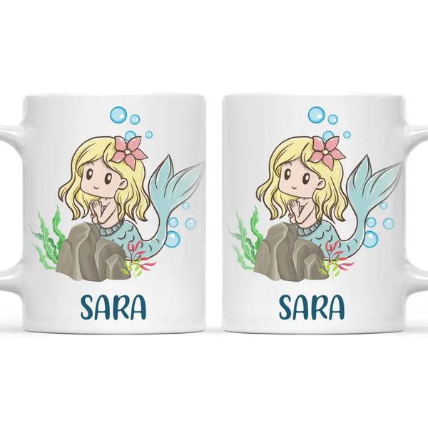 Personalised Mermaid Mug - Custom Name Kids Cup - Underwater Ocean Theme - Ceramic or Enamel - 11oz, 6oz, or Camping Mug - NZ Made