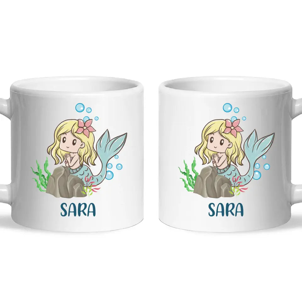 Personalised Mermaid Mug - Custom Name Kids Cup - Underwater Ocean Theme - Ceramic or Enamel - 11oz, 6oz, or Camping Mug - NZ Made