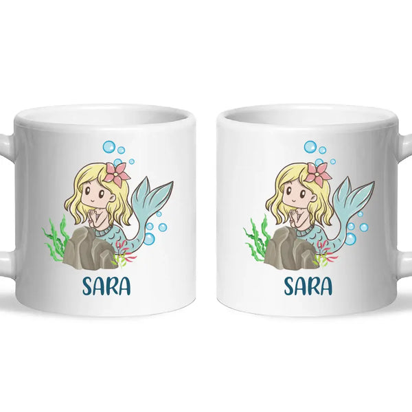 Personalised Mermaid Mug - Custom Name Kids Cup - Underwater Ocean Theme - Ceramic or Enamel - 11oz, 6oz, or Camping Mug - NZ Made