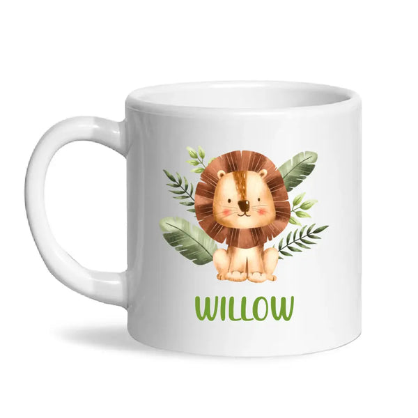 Personalised Lion Mug - Custom Name Kids Cup - Safari Animal Theme - Ceramic or Enamel - 11oz, 6oz, or Camping Mug - NZ Made