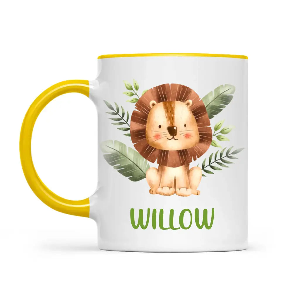 Personalised Lion Mug - Custom Name Kids Cup - Safari Animal Theme - Ceramic or Enamel - 11oz, 6oz, or Camping Mug - NZ Made