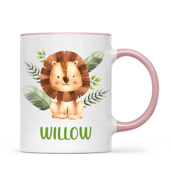 Personalised Lion Mug - Custom Name Kids Cup - Safari Animal Theme - Ceramic or Enamel - 11oz, 6oz, or Camping Mug - NZ Made