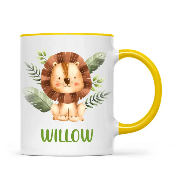 Personalised Lion Mug - Custom Name Kids Cup - Safari Animal Theme - Ceramic or Enamel - 11oz, 6oz, or Camping Mug - NZ Made